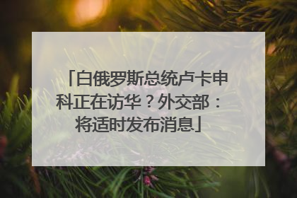 白俄罗斯总统卢卡申科正在访华？外交部：将适时发布消息