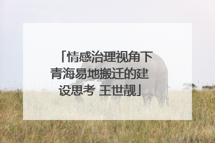情感治理视角下青海易地搬迁的建设思考 王世靓