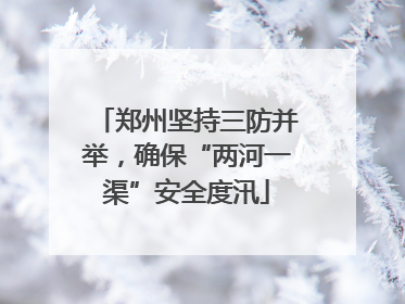 郑州坚持三防并举，确保“两河一渠”安全度汛